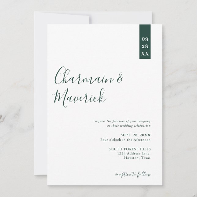 Bröllop på med minimalistisk Emerald Grönt Inbjudningar (Framsida)