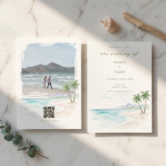 Bröllop på ön Hawaii Vattenfärg Strand Foto Inbjudningar