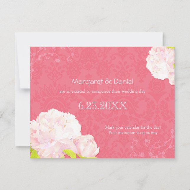 Bröllop på Pink Peony Garden - Spara datumet Inbjudningar (Framsida)