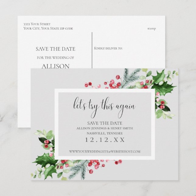 Bröllop på semester Ändra datum meddelande Vykort (Fram/baksida)