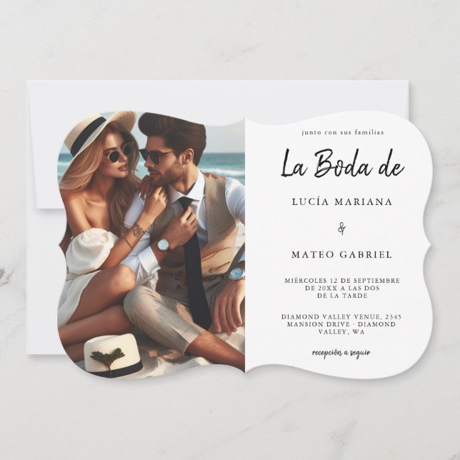 Bröllop på spanska | Kalligrafi La Boda De Photo Inbjudningar (Framsida)