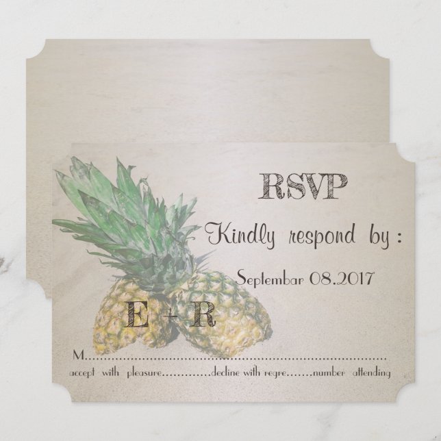Bröllop på stranden Pineapple RSVP Inbjudningar (Fram/baksida)