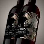 Bröllop pampas eucalyptus modern mr och Mrs party Vinflaska Etikett<br><div class="desc">Bröllopet Mr. och Mrs. pampas-gräs,  eukalyptus botaniskt svart och vitt modernt boho-parti föredrar dekorpresenter.</div>