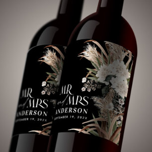 Bröllop pampas eucalyptus modern mr och Mrs party Vinflaska Etikett
