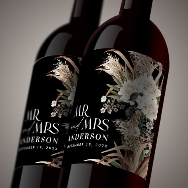 Bröllop pampas eucalyptus modern mr och Mrs party Vinflaska Etikett (Skapare uppladdad)
