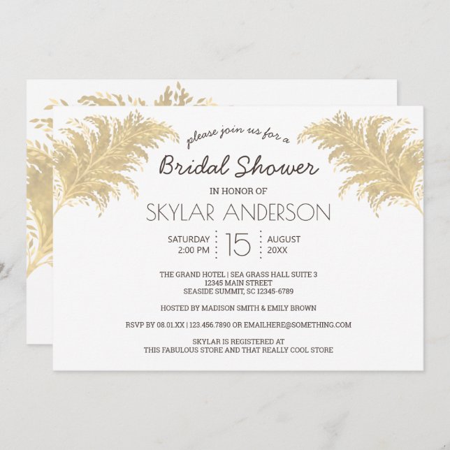 Bröllop Pampas Grass Tan on White Möhippa Inbjudningar (Fram/baksida)