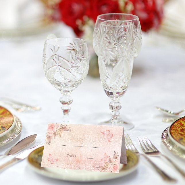 Bröllop pampasgräs  rosa-fjäril placeringskort (Skapare uppladdad)