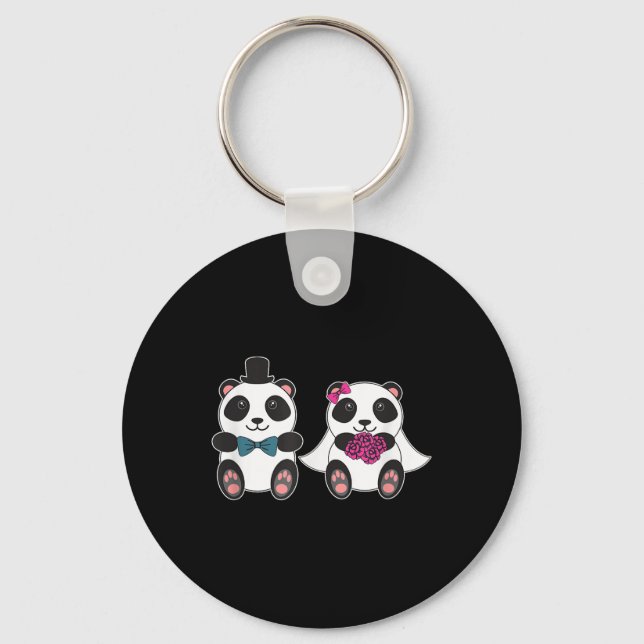 Bröllop Panda Bear Bride Groom Married Honeymoon M Nyckelring (Framsida)