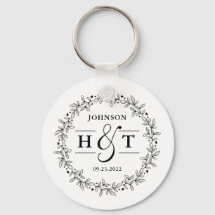 Bröllop par Brev Monogram Blommigt Ram-rundan Nyckelring