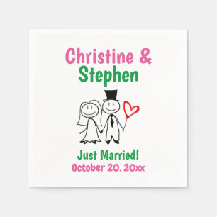 Bröllop par Bride Groom Cute Stick figur Pappersservett