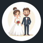 Bröllop par etikettuppsättning runt klistermärke<br><div class="desc">Välgörliga klistermärken för tecknad med en nylagd brud och groom för att fira kärlek och giftermål.</div>
