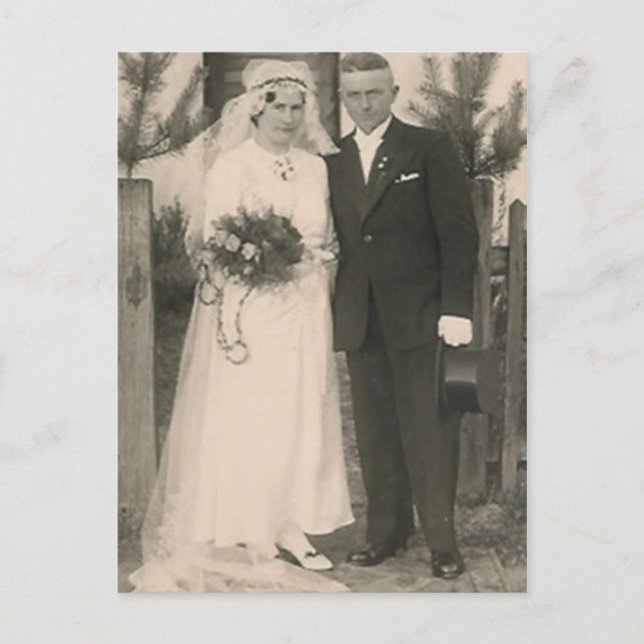 bröllop par förfalskat bakgrundskort vykort (Framsida)