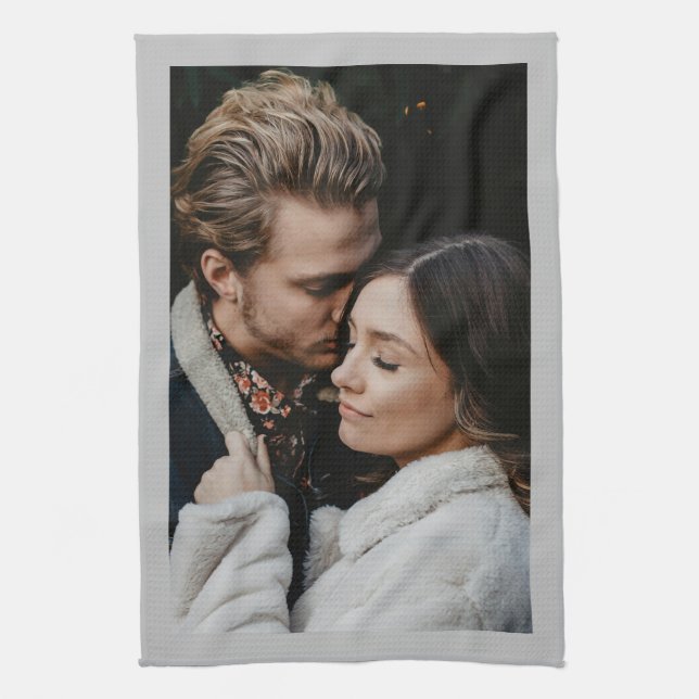 Bröllop par foto, lätt Grått Gräns Kökshandduk (Vertikal)