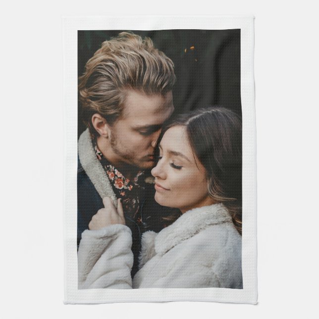 Bröllop par foto, Vita Gräns Kökshandduk (Vertikal)