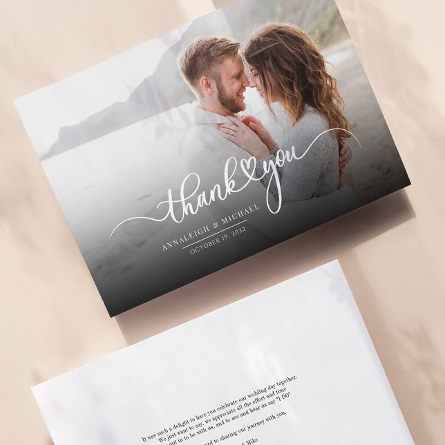 Bröllop par fotoutskrift, handskrivet skript tack kort (Couples Wedding Thank You Card)