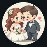 Bröllop par Hand Holding Kärlek Stickers Runt Klistermärke<br><div class="desc">Söta tecknad-klistermärken med lycklig-brid och groomanläggning i händer,  perfekt för bröllop firande!</div>