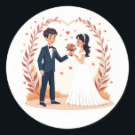 Bröllop par Holding Hearts Sticker Runt Klistermärke<br><div class="desc">Romantiskt klistermärke med ett par från lycklig som byter blommor under en hjärtformad båge,  perfekt för bröllop eller jubileumsgåvor.</div>