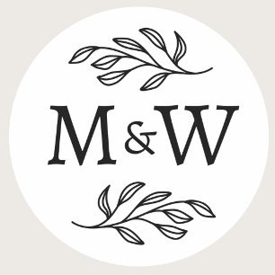 Bröllop par Monogram Elegant Botaniskt Runt Klistermärke