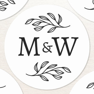 Bröllop par Monogram Elegant Botaniskt Runt Klistermärke