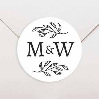 Bröllop par Monogram Elegant Botaniskt Runt Klistermärke