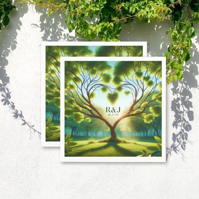 Bröllop par Monogram Grönt Napkin Pappersservett (Wedding Couple Monogram Green Napkins)