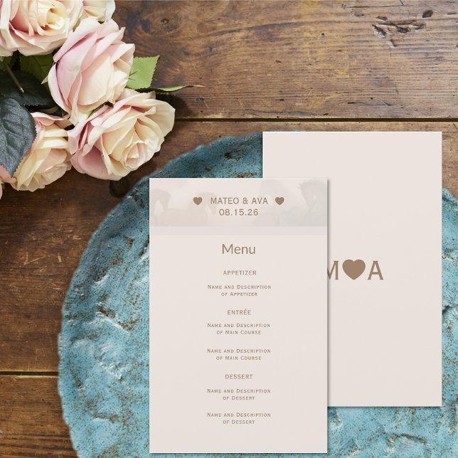 Bröllop par Monogram Menu (Wedding Couple Monogram Menu (front and back))