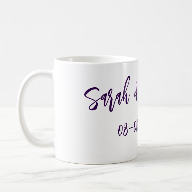 Bröllop par. Namn datum lila enkel minimal Kaffemugg (Vänster)