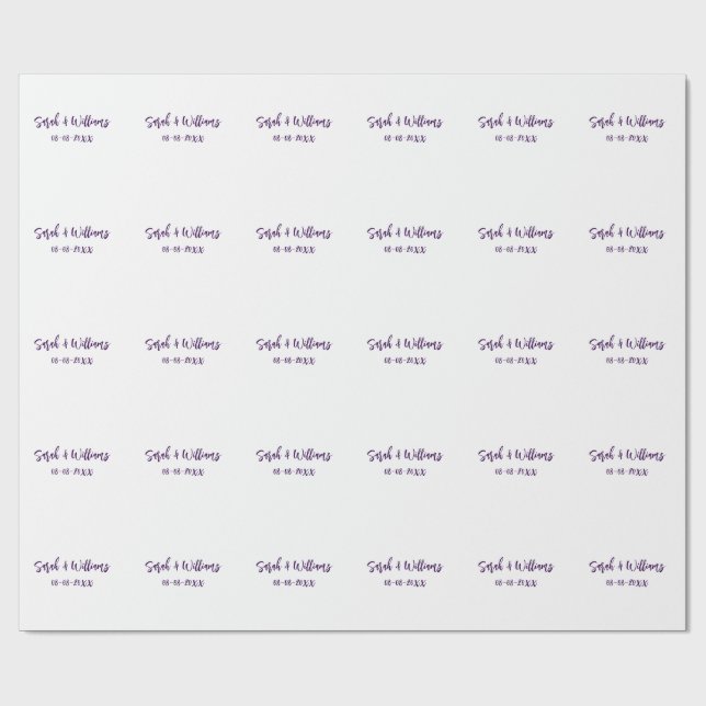 Bröllop par. Namn datum lila enkel minimal Presentpapper (Platt)