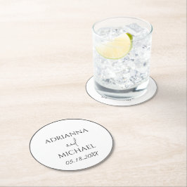 Bröllop par Namn och Date White Underlägg Papper Rund