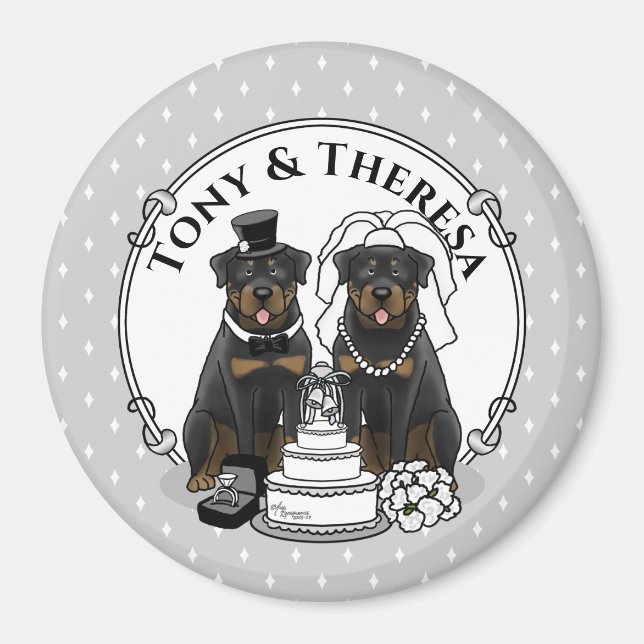 Bröllop par Rottweilers Bride och Groom Hundar Magnet (Framsidan)