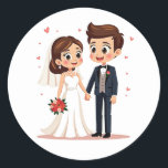 Bröllop par Sticker Pack Runt Klistermärke<br><div class="desc">Tecknad-klistermärken med en nylagd brud och triom du vill lägga till en liten bit romantik i dina meddelanden och dokument.</div>
