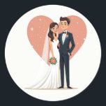Bröllop par Stickers Runt Klistermärke<br><div class="desc">Ett bra exempel på en perfekt för brud och groom för bröllop firande.</div>
