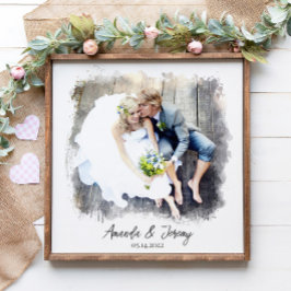 Bröllop par Watercolor Photo Namn Keepsak Poster