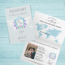 Bröllop Passport Dusty Blue Vapensköld Monogram