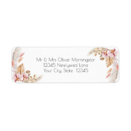 Bröllop | Pastel Rosa Ivory Pampas Gras Returadress Etikett