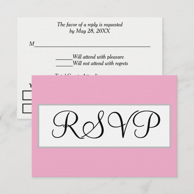 Bröllop Pastell Rosa Silver RSVP-kort OSA Kort (Fram/baksida)