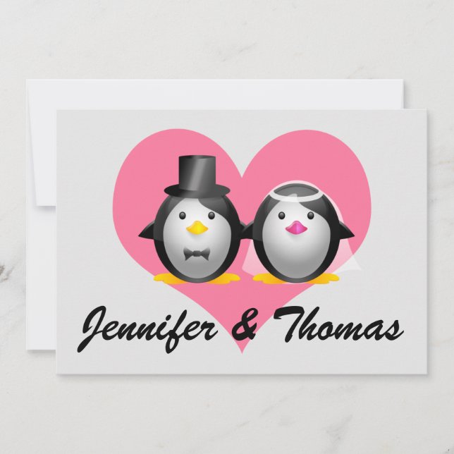 Bröllop Penguins, Jennifer och Thomas Inbjudningar (Framsida)