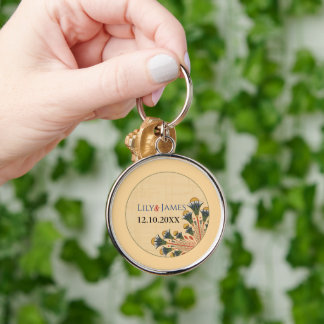 Bröllop Pharaoniskt prydnadsgods på Papyrus Rund Silverfärgad Nyckelring