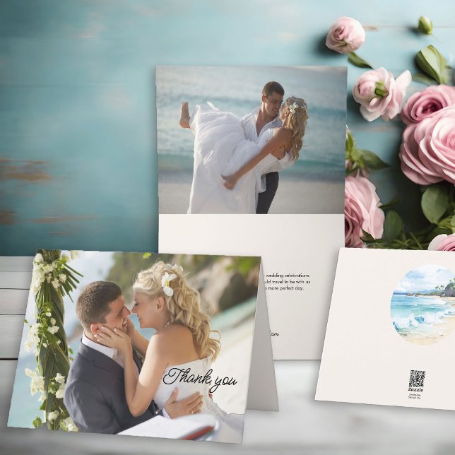 Bröllop Photo 2 Bild Beach Thmet Tack Kort (Wedding photo thank you cards from the Summer Beach Wedding Collection by Darling & May)
