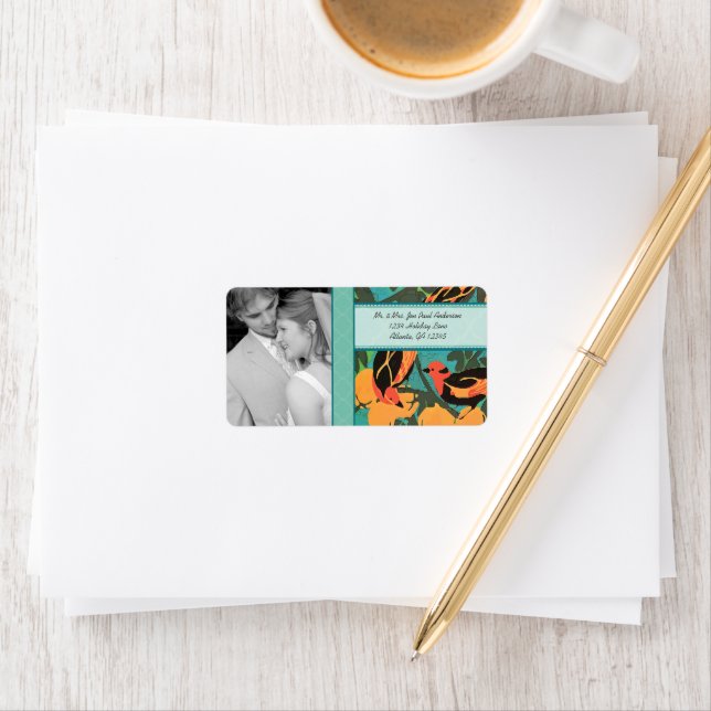 Bröllop Photo Art Deco Birds OSA eller Tack Adressetikett (Insitu)