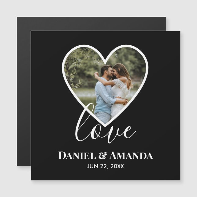 Bröllop Photo Black Heart Ram Modern Calligraphy (Fram/baksida)