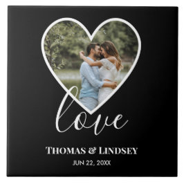 Bröllop Photo Black Heart Ram Modern Calligraphy Kakelplatta