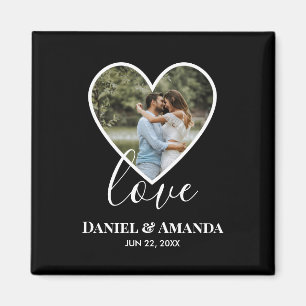 Bröllop Photo Black Heart Ram Modern Calligraphy Magnet