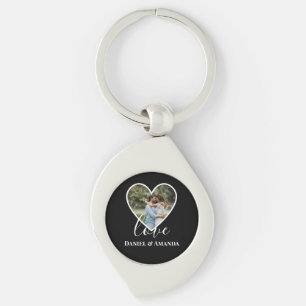 Bröllop Photo Black Heart Ram Modern Calligraphy Swirl Silverfärgad Nyckelring