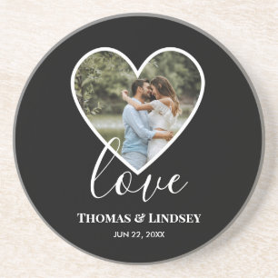 Bröllop Photo Black Heart Ram Modern Calligraphy Underlägg