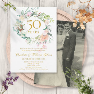 Bröllop Photo Blommigt Garland 50-årsjubileum Inbjudningar