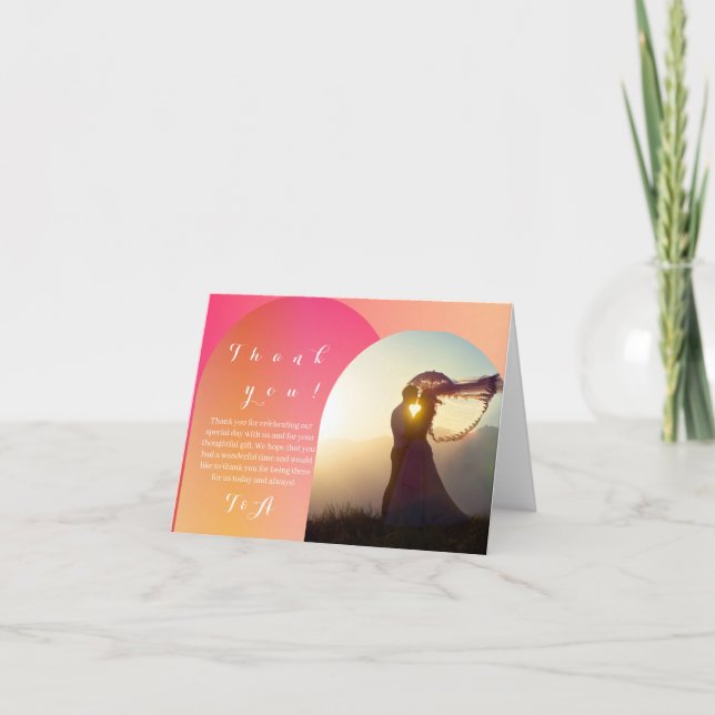 Bröllop Photo Boho Arch Sunset Ombre Tack Kort (Framsida)