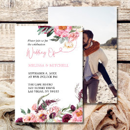 Bröllop Photo Boho Rosa Burgundy Peony Ro Inbjudningar