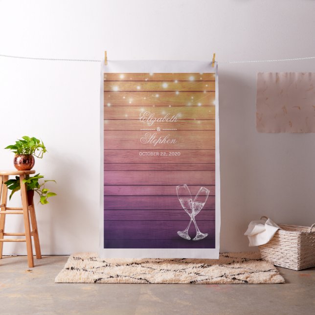 Bröllop Photo Booth BackDrop Champagne Glass Wood Tyg (In Situ)