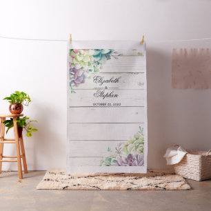 Bröllop Photo Booth BackDrop Succulent Rustic Wood Tyg